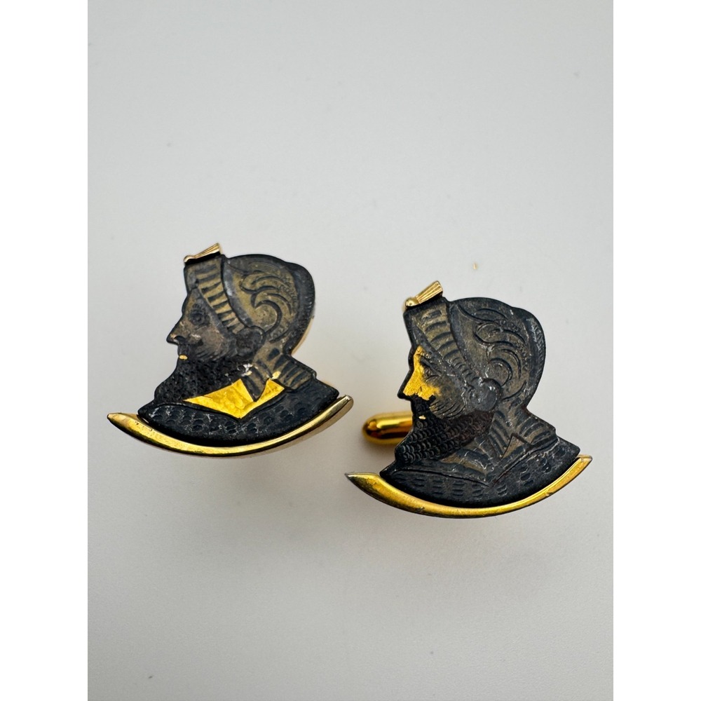 Vintage Damascene Cufflinks Roman Soldier Knight